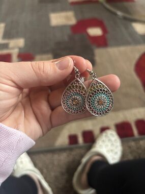 Handcrafted Teardrop Filigree Earrings with Turquoise Accent